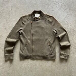 Lauren Ralph Lauren Sweater Size Petite Medium Olive Green Asymmetrical Full Zip
